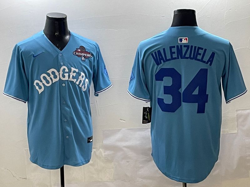 Men Los Angeles Dodgers 34 Valenzuela Light Blue Joint Name 2025 Nike MLB Jersey style 31616